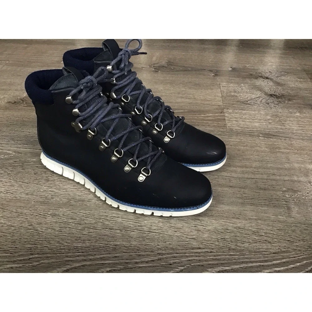 Cole Haan Men's 9.5 M Zerogrand Hiker Waterproof Leather Boots Navy Ink C31399